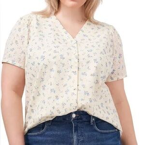 1. State | Cream Cotton Floral Blouse | Size 1x